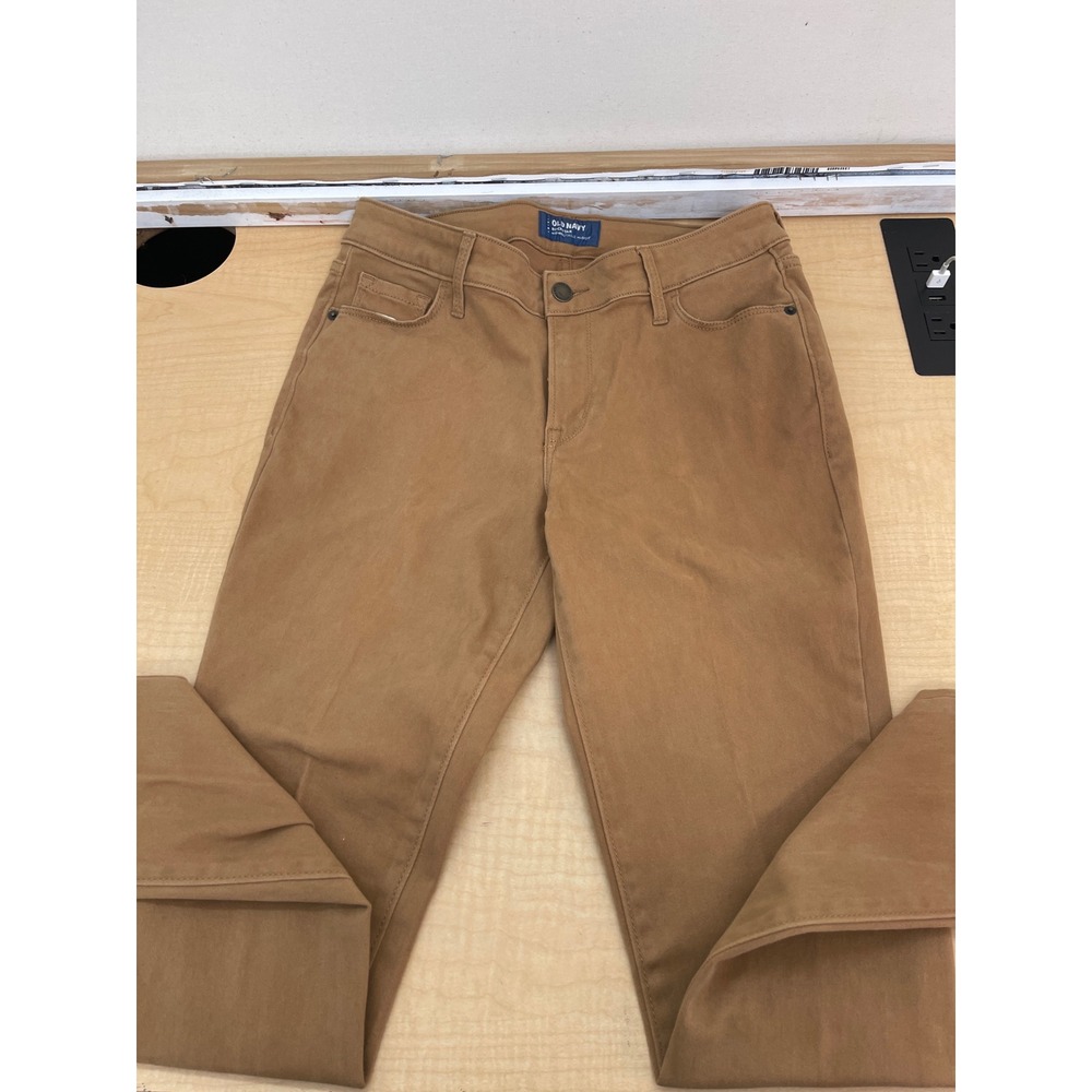 Old Navy Rockstar Mid Rise Pants Camel Brown Petite 8 Stretch Cotton Trousers